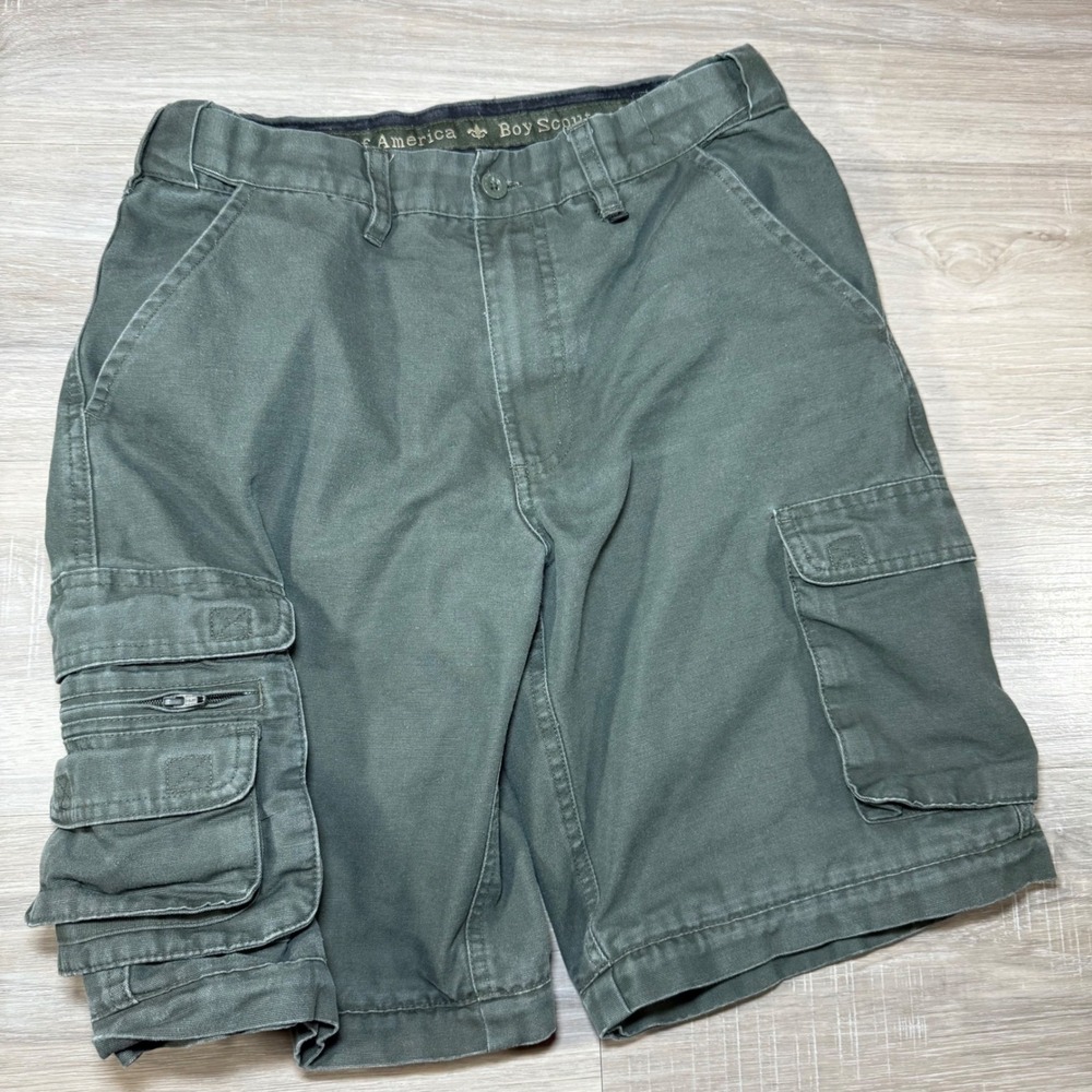 Boy Scouts of America‎ Olive Green Denim Cargo Shorts Youth Size 14 Kids